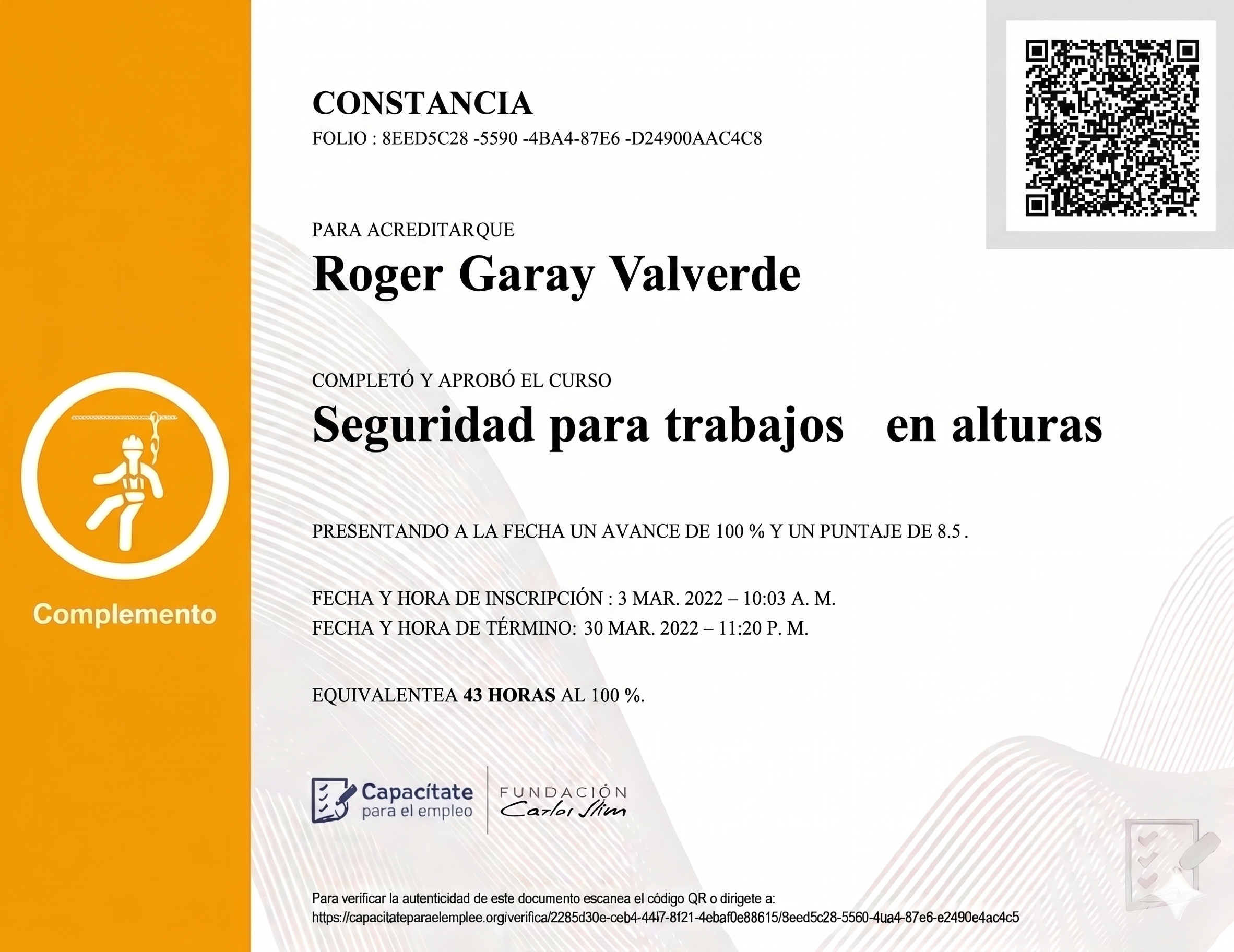 Vista previa del certificado