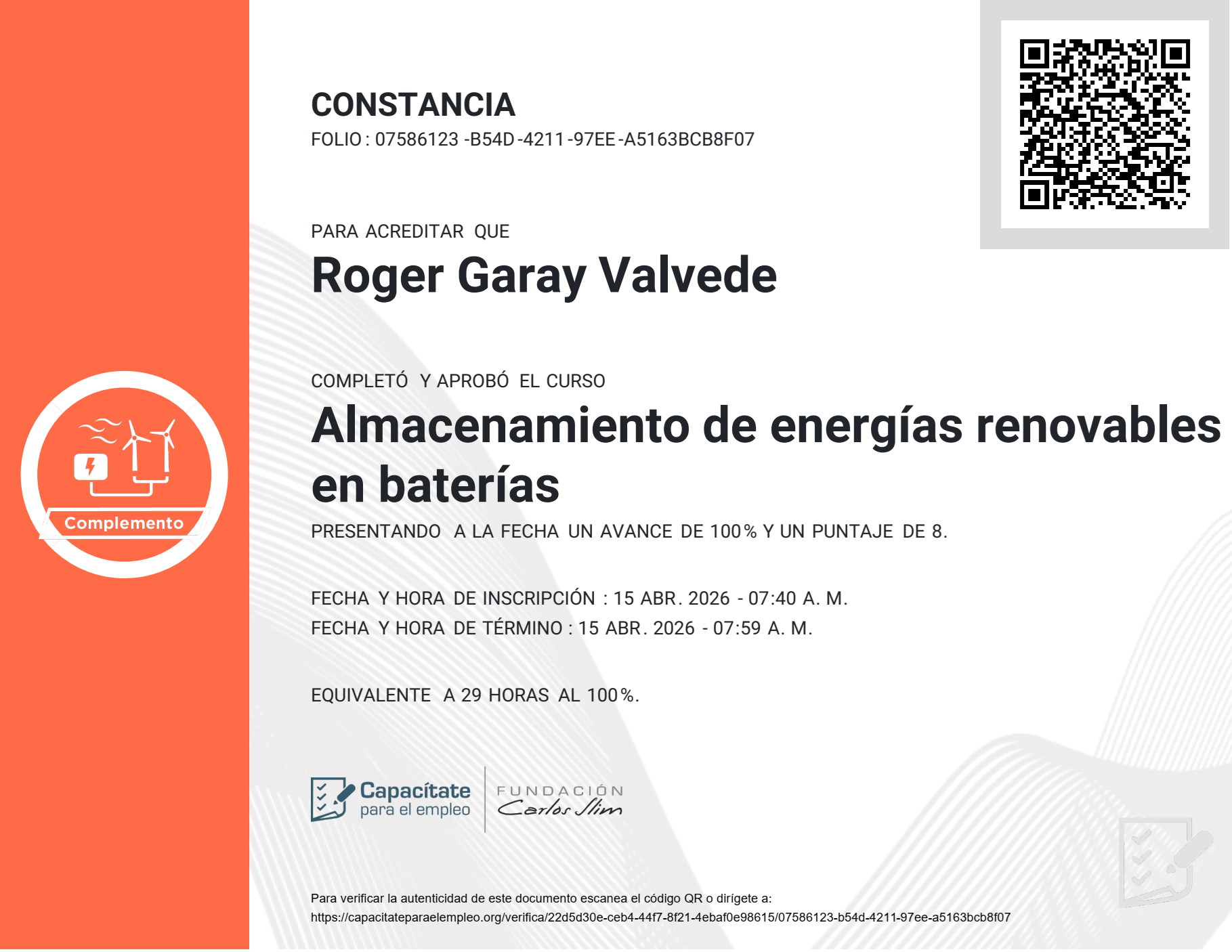 Vista previa del certificado